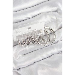 Pirinç Halka Model Gümüş Renk Kadın Set Küpe