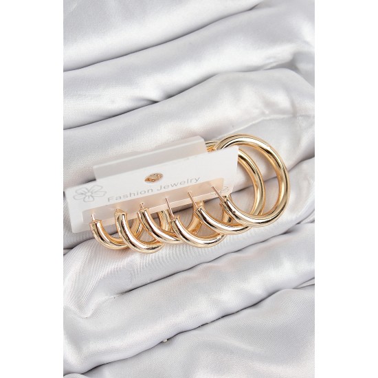 Pirinç Halka Model Gold Renk Kadın Set Küpe Pirinç Halka Model Gold Renk Kadın Set Küpe