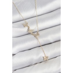 Pirinç Zirkon Taşlı Kelebek Model Gold Renk Kadın Kolye
