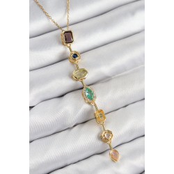 Pirinç Renkli Zirkon Taşlı Model Gold Renk Kadın Y Kolye