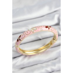 Mineli Pirinç Pembe Çiçek Motifli Gold Kadın Kelepçe