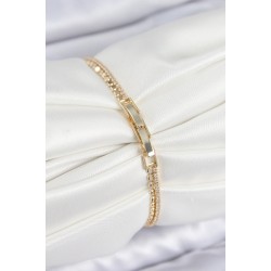 Pirinç Zirkon Taşlı Ezme Zincirli Kalp Model Gold Renk Kadın Bilekilk
