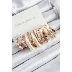 Pirinç İncili Halka Model Gold Renk Kadın Set Küpe