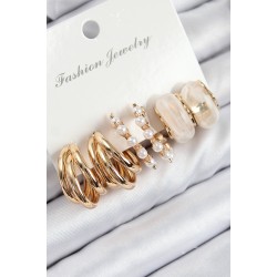 Pirinç İncili Halka Model Gold Renk Kadın Set Küpe