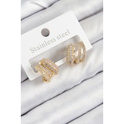 Pirinç Zirkon Taşlı Kıvrımlı Model Gold Renk Kadın Küpe