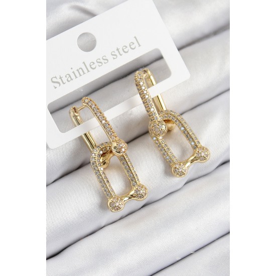 Pirinç Zirkon Taşlı Tifany Model Gold Renk Kadın Küpe Pirinç Zirkon Taşlı Tifany Model Gold Renk Kadın Küpe