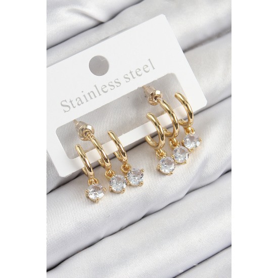 Pirinç Sallantılı Zirkon Taşlı Model Gold Renk Kadın Küpe Pirinç Sallantılı Zirkon Taşlı Model Gold Renk Kadın Küpe