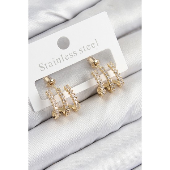 Pirinç Zirkon Taşlı Model Gold Renk Kadın Küpe Pirinç Zirkon Taşlı Model Gold Renk Kadın Küpe
