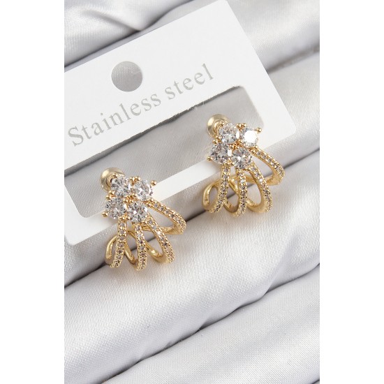 Pirinç Zirkon Taşlı Model Gold Renk Kadın Küpe Pirinç Zirkon Taşlı Model Gold Renk Kadın Küpe