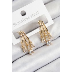 Pirinç Zirkon Taşlı Sallantılı Model Gold Renk Kadın Küpe