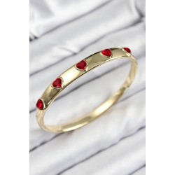 Pirinç Zirkon Taşlı Kırmızı Kalp Model Gold Renk Kadın Kelepçe