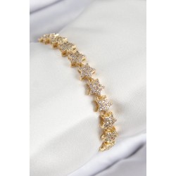 VIP Seri Pirinç Zirkon Taşlı Sıralı Yıldız Model Gold Renk Kadın Bileklik