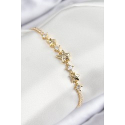 Pirinç Zirkon Taşlı Yıldız Model Gold Renk Kadın Bileklik