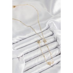 Pirinç Zirkon Taşlı Yıldız Model Gold Renk Y Kolye