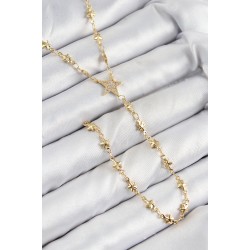 Pirinç Zirkon Taşlı Yıldız Model Gold Renk Y Kolye