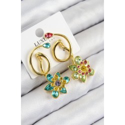VIP Pirinç Zirkon Taşlı Çiçek Model Gold Renk Kadın Küpe