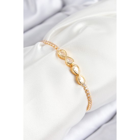 Pirinç Zirkon Taşlı Sonsuzluk Model Gold Renk Asansörlü Kadın Bileklik Pirinç Zirkon Taşlı Sonsuzluk Model Gold Renk Asansörlü Kadın Bileklik