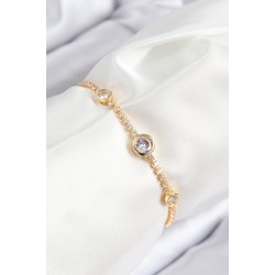 Pirinç Zirkon Taşlı Daire Model Gold Renk Asansörlü Kadın Bileklik