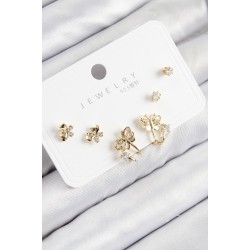 Pirinç Zirkon Taşlı Kelebek Model Gold Renk 925 Ayar Gümüş Çivi Kadın Küpe Set