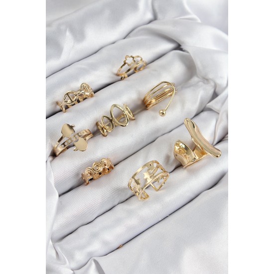 Pirinç Sarmal Ve Yıldız Model Gold Renk Kadın Yüzük Kombin Set Pirinç Sarmal Ve Yıldız Model Gold Renk Kadın Yüzük Kombin Set