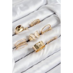 Pirinç Kelebek Model Gold Renk Kadın Yüzük Kombin Set