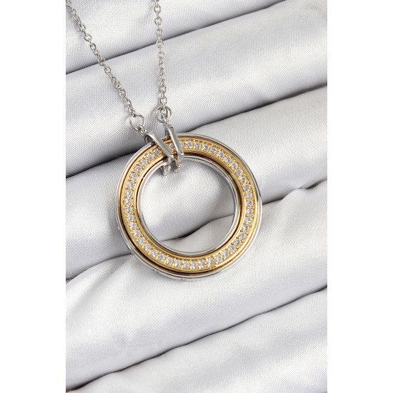 316L Çelik Zirkon Taşlı Dönen Daire Model Gold Ve Gümüş Renk Kadın Kolye