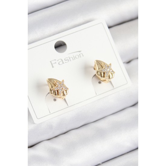 Pirinç Zirkon Taşlı Yıldız Model Gold Renk Çocuk Küpe Pirinç Zirkon Taşlı Yıldız Model Gold Renk Çocuk Küpe