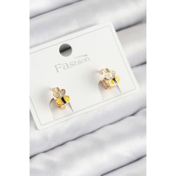 Pirinç Zirkon Taşlı Arı Model Gold Renk Çocuk Küpe