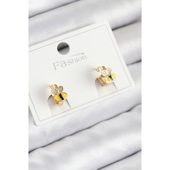 Pirinç Zirkon Taşlı Arı Model Gold Renk Çocuk Küpe