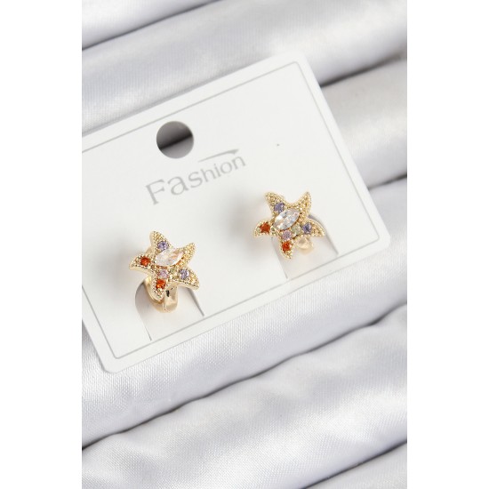 Pirinç Zirkon Taşlı Yıldız Model Gold Renk Çocuk Küpe Pirinç Zirkon Taşlı Yıldız Model Gold Renk Çocuk Küpe