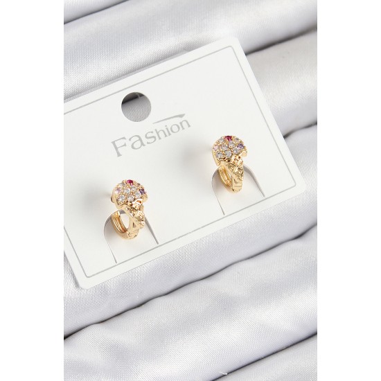 Pirinç Zirkon Taşlı Dondurma Model Gold Renk Çocuk Küpe