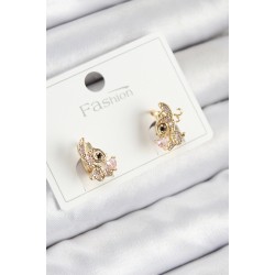 Pirinç Zirkon Taşlı Ceylan Model Gold Renk Çocuk Küpe