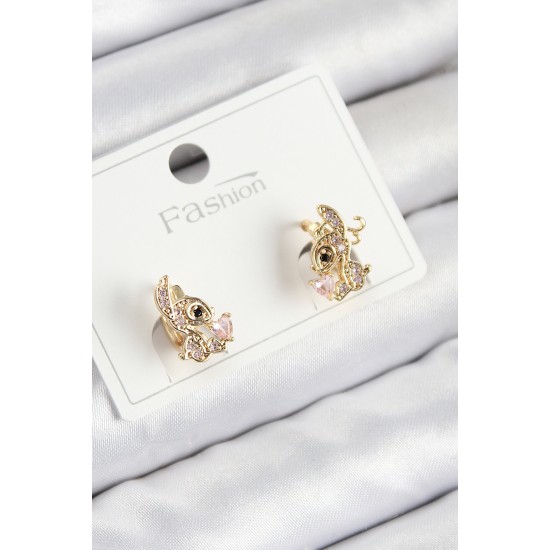 Pirinç Zirkon Taşlı Ceylan Model Gold Renk Çocuk Küpe
