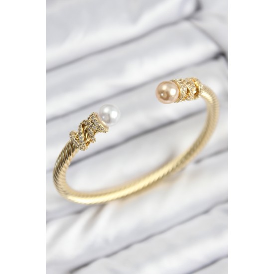 316L Çelik Zirkon Taşlı İnci Model Gold Renk Kadın Bileklik 316L Çelik Zirkon Taşlı İnci Model Gold Renk Kadın Bileklik