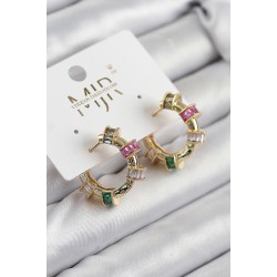 Pirinç Zirkon Taşlı Halka Model Gold Renk Kadın Küpe