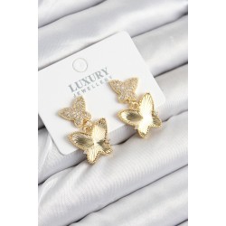 Pirinç Zirkon Taşlı Kelebek Model Gold Renk Kadın Küpe
