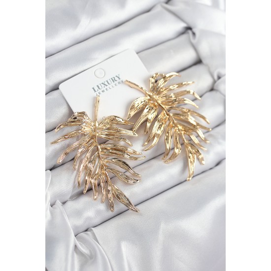 Pirinç Yaprak Model Gold Renk Kadın Küpe Pirinç Yaprak Model Gold Renk Kadın Küpe