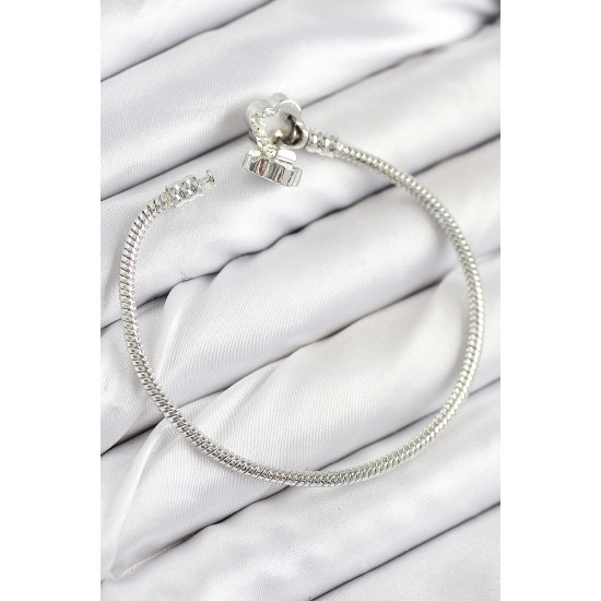 Pirinç Charm Zirkon Taşlı Yonca Model Gümüş Renk Kadın Bileklik Pirinç Charm Zirkon Taşlı Yonca Model Gümüş Renk Kadın Bileklik