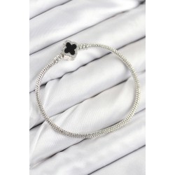 Pirinç Charm Zirkon Taşlı Yonca Model Gümüş Renk Kadın Bileklik
