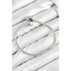 Pirinç Charm Zirkon Taşlı Yonca Model Gümüş Renk Kadın Bileklik