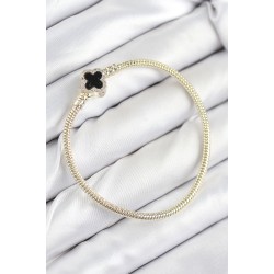 Pirinç Charm Zirkon Taşlı Yonca Model Gold Renk Kadın Bileklik