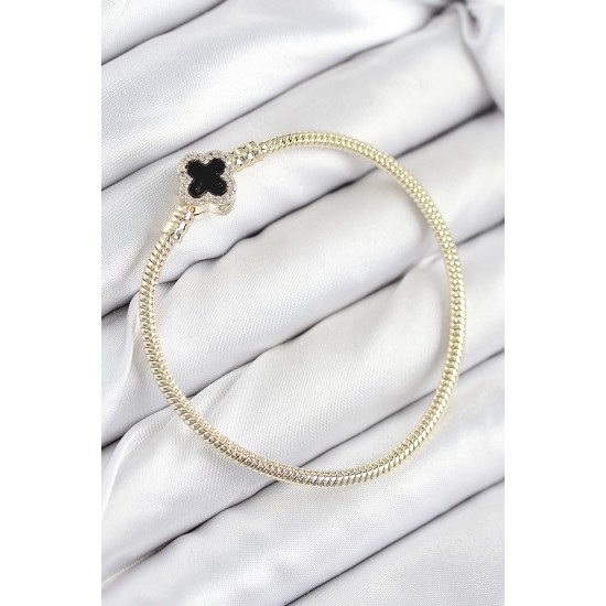 Pirinç Charm Zirkon Taşlı Yonca Model Gold Renk Kadın Bileklik Pirinç Charm Zirkon Taşlı Yonca Model Gold Renk Kadın Bileklik