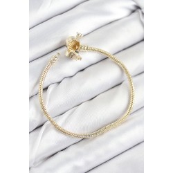 Pirinç Charm Zirkon Taşlı Taç Model Gold Renk Kadın Bileklik