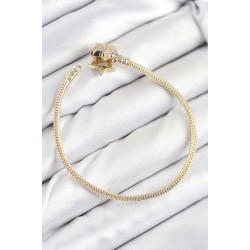 Pirinç Charm Zirkon Taşlı Yıldız Model Gold Renk Kadın Bileklik