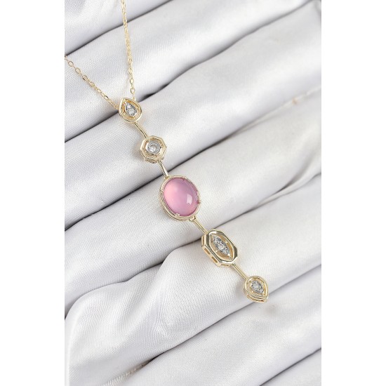 Pirinç Zincir Pembe Gold Renk Zirkon Taşlı Y Kolye Pirinç Zincir Pembe Gold Renk Zirkon Taşlı Y Kolye