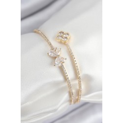 Pirinç Zirkon Taşlı Fiyonk Ve Yonca Model Gold Renk Kadın Bileklik