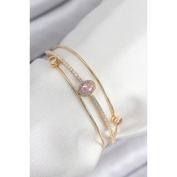 Pirinç Zirkon Taşlı Baget Model Gold Renk Kadın Bileklik