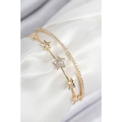 Pirinç Zirkon Taşlı Yıldız Model Gold Renk Kadın Bileklik