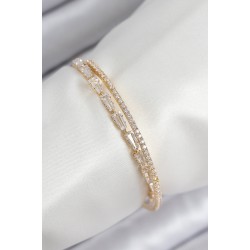 Pirinç Zirkon Taşlı Su Yolu Model Gold Renk Kadın Bileklik