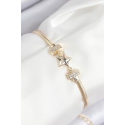 Pirinç Zirkon Taşlı Yıldız Model Gold Renk Kadın Bileklik